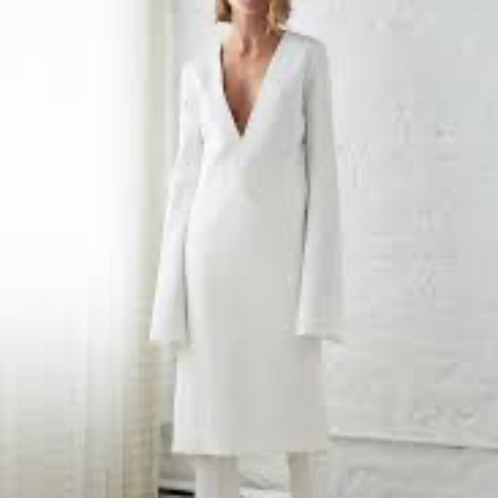 Ellery White Crepe Resort Midi Wide Bell Sleeve Dress NWT M/L $1495 Retail - Picture 2 of 15